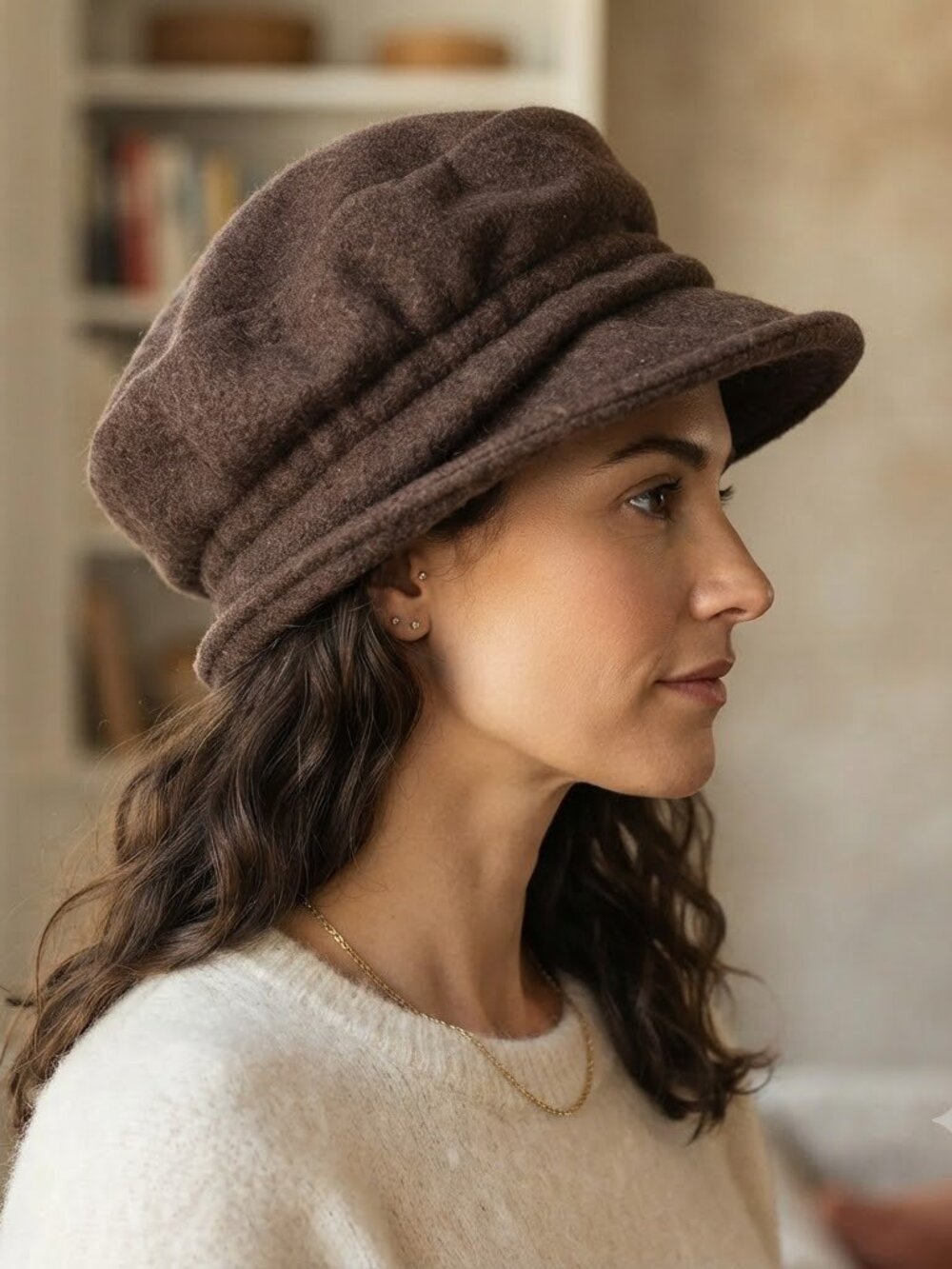 Slouchy Cloche Cap Hat Wool Blend Boho Hat Vintage Brown size M